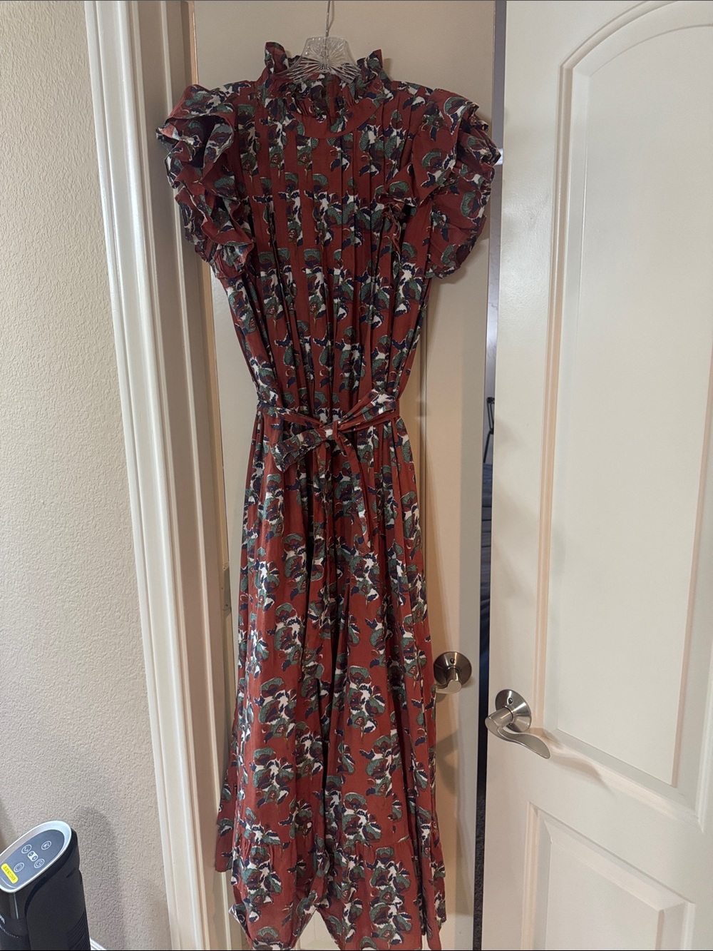 Victoria Dunn Rust Floral Maxi Dress with Belt - Picture 1 of 3